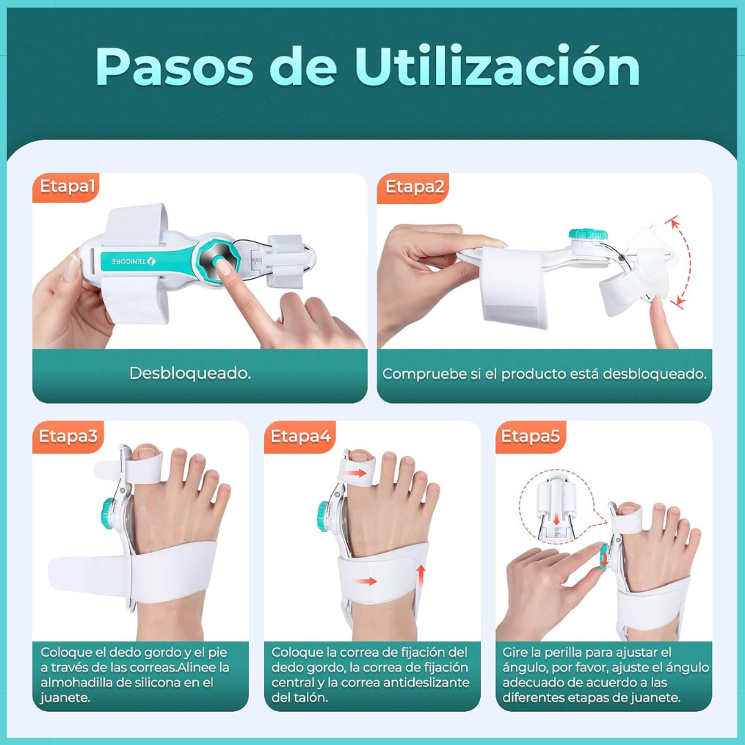Corrector de Juanetes Ajustable con Botón - Separador de Dedos para Aliviar Presión y Rozaduras en el Pie