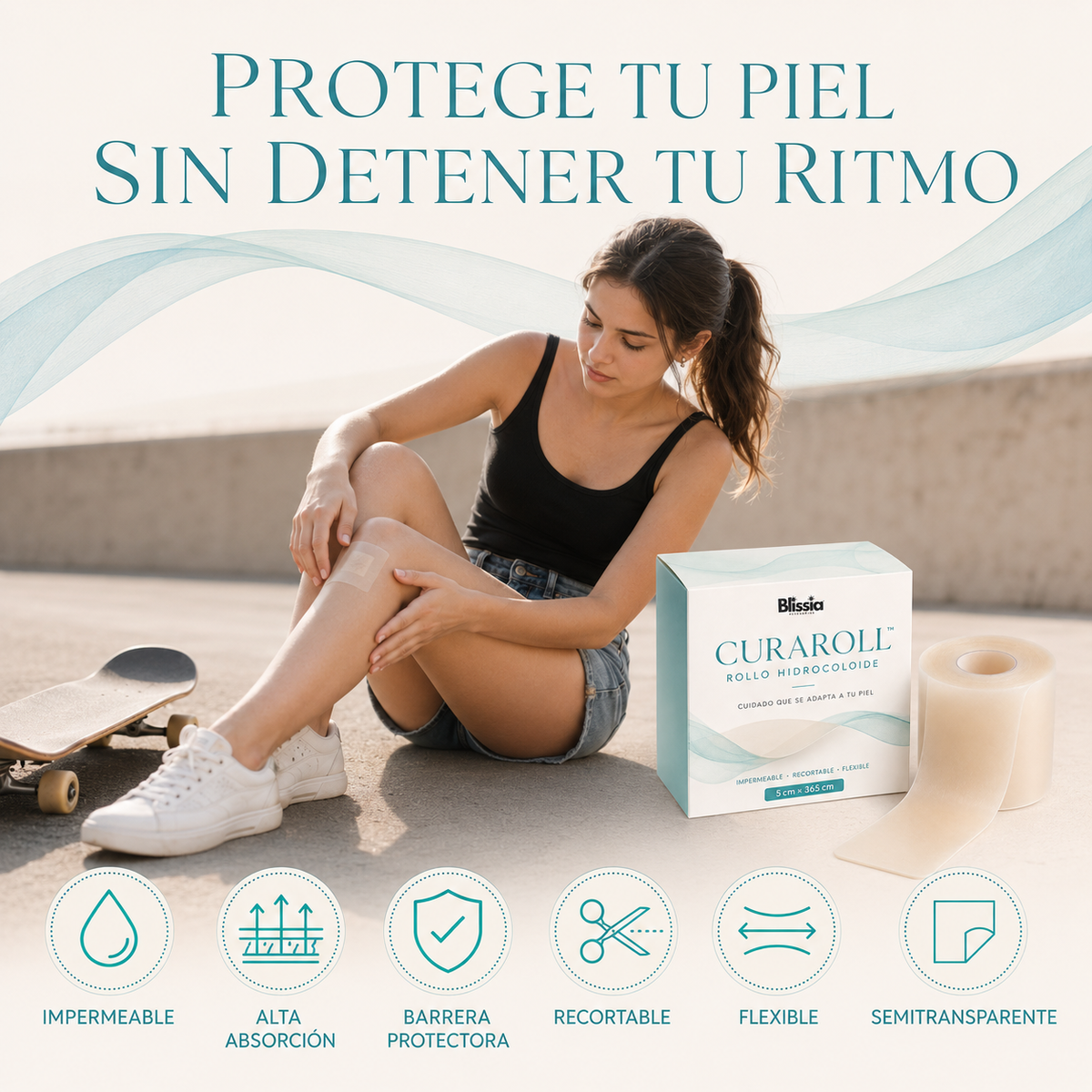 CURAROLL™ – (2 Unidades) Rollo Hidrocoloide Recortable para Granos, Espinillas, Rozaduras, Ampollas y Piel Superficial Irritada